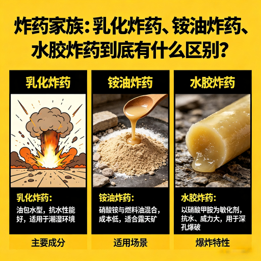 英山炸药家族：乳化炸药、铵油炸药、水胶炸药到底有什么区别？